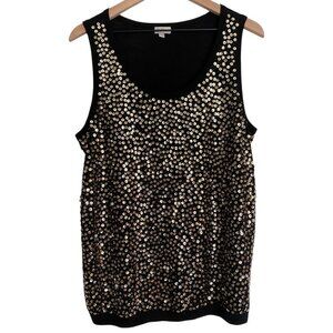 Merino Wool Blend Black & Gold Sequin Tank Top 1X